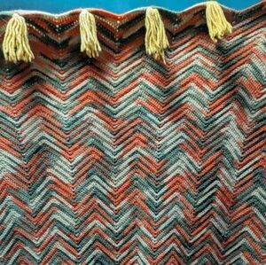 Vintage Chevron & Fringe Afghan Blanket